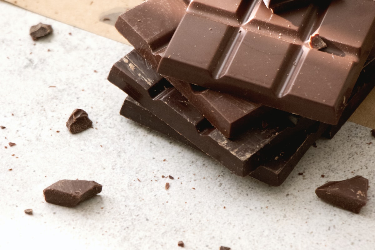 Artisan dark chocolate bars close up