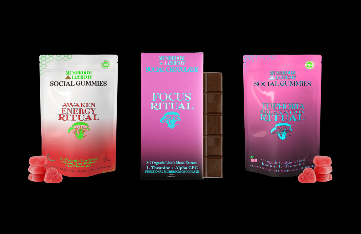 Mushroom Alchemy social chocolates and gummies